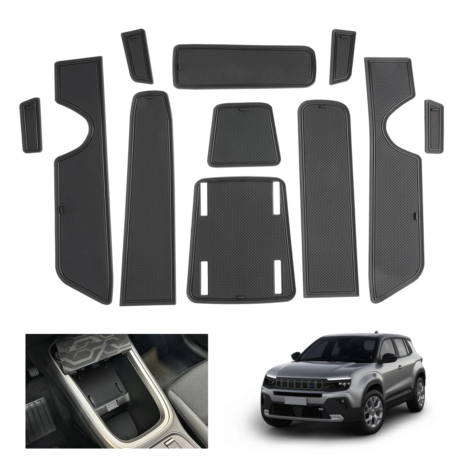 GAFAT Neu J eep Avenger 2023 2024 2025 Antirutschmatten, Avenger EV Gummimatten rutschfest Non-Slip, Mittelkonsole Matten, Türnaht Matten, Kompatibel mit Jeep Avenger Zubehör (Schwarz) von GAFAT