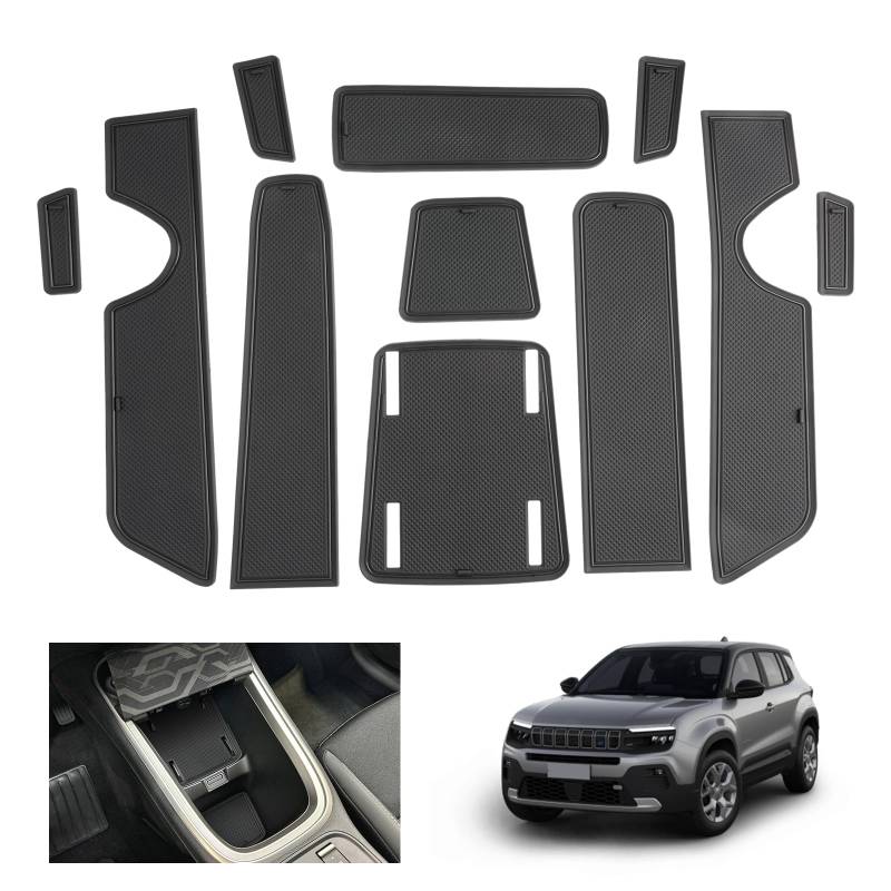 GAFAT Neu J eep Avenger 2023 2024 2025 Antirutschmatten, Avenger EV Gummimatten rutschfest Non-Slip, Mittelkonsole Matten, Türnaht Matten, Kompatibel mit Jeep Avenger Zubehör (Schwarz) von GAFAT
