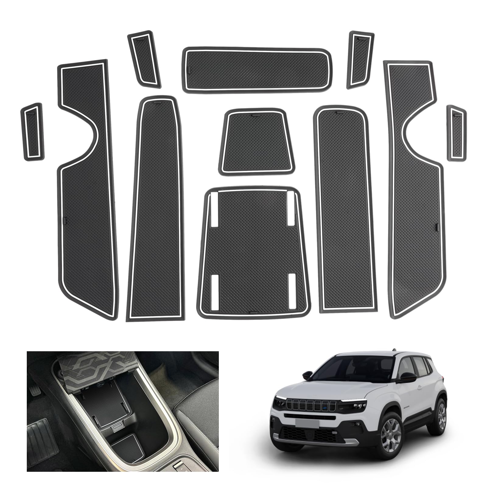 GAFAT Neu J eep Avenger 2023 2024 2025 Antirutschmatten, Avenger EV Gummimatten rutschfest Non-Slip, Mittelkonsole Matten, Türnaht Matten, Kompatibel mit Jeep Avenger Zubehör (Weiß) von GAFAT