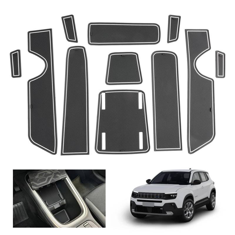 GAFAT Neu J eep Avenger 2023 2024 2025 Antirutschmatten, Avenger EV Gummimatten rutschfest Non-Slip, Mittelkonsole Matten, Türnaht Matten, Kompatibel mit Jeep Avenger Zubehör (Weiß) von GAFAT