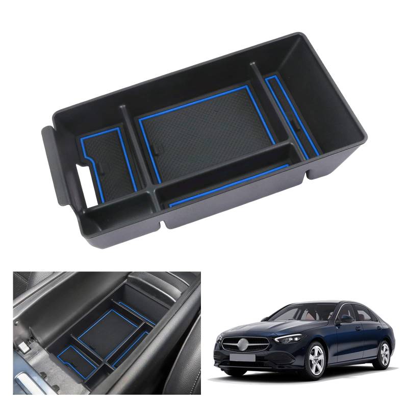 GAFAT Kompatibel mit Mercedes-Benz C-Klasse W206 2023 2024 2025 Mittelkonsole Aufbewahrungsbox, C Klasse W206 Armlehne Organizer Tray Mittelarmlehne Handschuhfach, C Klasse Zubehör (Blau) von GAFAT