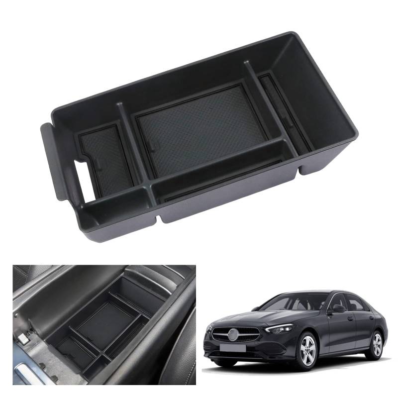 GAFAT Kompatibel mit Mercedes-Benz C-Klasse W206 2023 2024 2025 Mittelkonsole Aufbewahrungsbox, C Klasse W206 Armlehne Organizer Tray Mittelarmlehne Handschuhfach, C Klasse Zubehör (Schwarz) von GAFAT