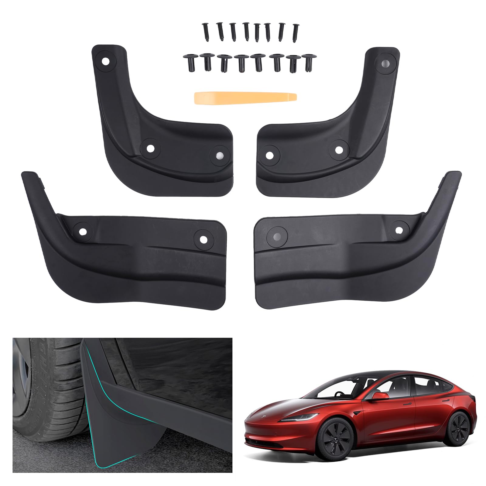 GAFAT Neu Tesla Model 3 Highland Schmutzfänger 2024 2025, Tesla Model 3 2024 Highland Mud Flaps Kotflügel, Spritzschutz Kein Bohren nötig, Starke Zähigkeit, Langlebig [OEM Original] (4 Stück) von GAFAT