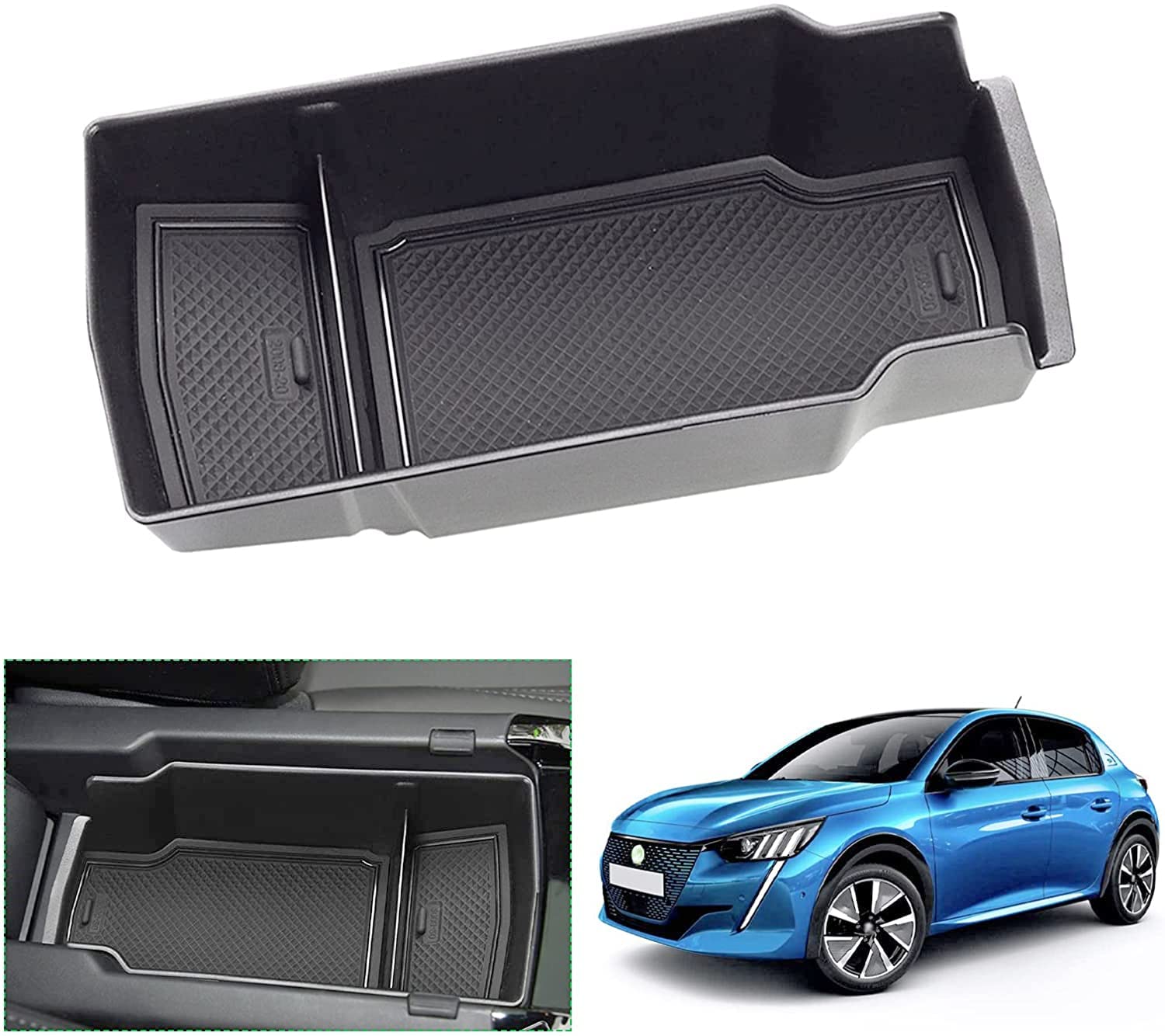 GAFAT Neu Peugeot 208 e-208/ Peugeot 2008 e-2008 Restyling 2020-2024 2025 Mittelkonsole Aufbewahrungsbox Armlehne Organizer Tray Mittelarmlehne Handschuhfach (Schwarz2) von GAFAT