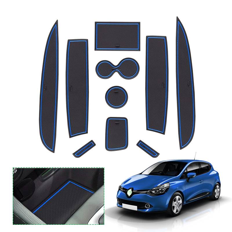 GAFAT R*enaul-t Clio 4 2013-2019 Antirutschmatten, Clio 4 Gummimatten für Mittelkonsole Armlehne, Getränkehalter, Türnaht (Blau) von GAFAT