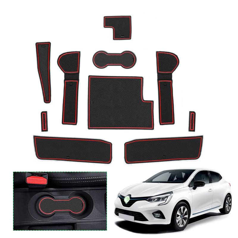 GAFAT Renαult Clio 5 (Elektronische Bremse) 2020-2024 2025 Antirutschmatten, Clio 5 Gummimatten für Mittelkonsole Armlehne, Getränkehalter, Türnaht, Kompatibel mit Renault Clio 5 Zubehör von GAFAT