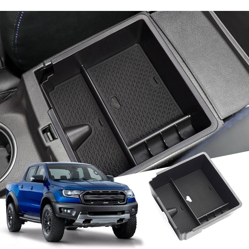 GAFAT Fo-r-d Ranger 2015-2019 Mittelkonsole Aufbewahrungsbox, Armlehne Organizer Tray Mittelarmlehne Handschuhfach, Kompatibel mit Ford Ranger Zubehör [Nicht für 2020-2023] (Schwarz1) von GAFAT