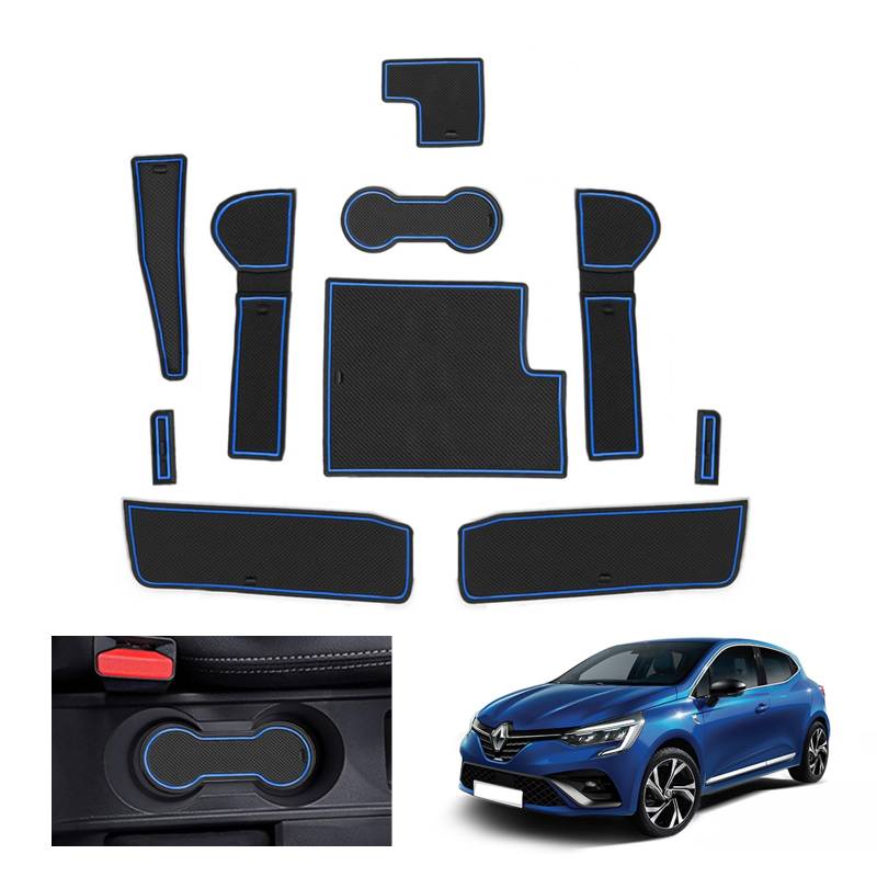 GAFAT Renaul-t Clio 5 (Elektronische Bremse) 2020-2024 2025 Antirutschmatten, Clio 5 Gummimatten für Mittelkonsole Armlehne, Türnaht, Kompatibel mit Renault Clio 5 Zubehör (Blau) von GAFAT