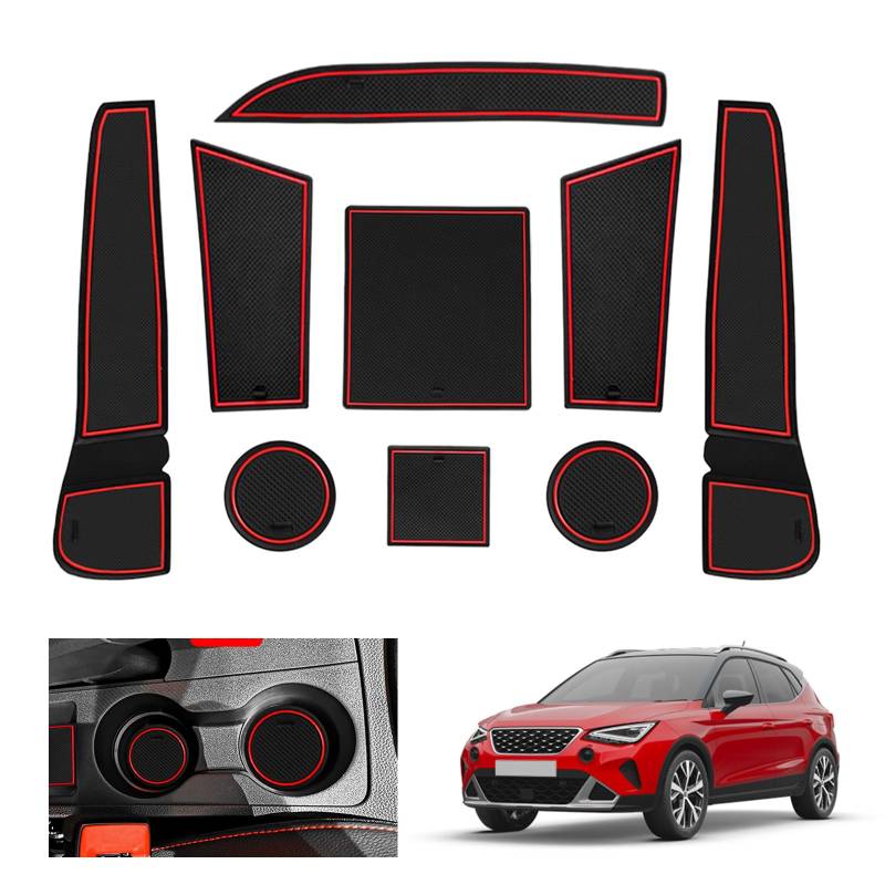 GAFAT Seat Arona/Seat Ibiza 6F KJ1 Facelift 2017-2024 2025 Antirutschmatten, Seat Ibiza 6F Gummimatten rutschfest Non-Slip, Mittelkonsole Türnaht Matten, Seat Arona Zubehör (Rot) von GAFAT