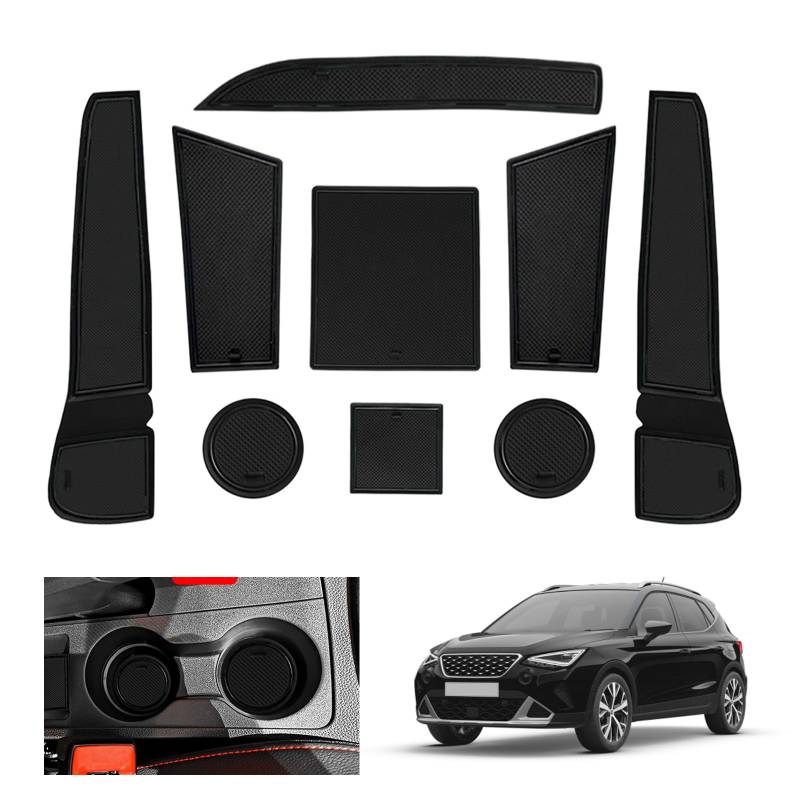 GAFAT Seat Arona/Seat Ibiza 6F KJ1 Facelift 2017-2024 2025 Antirutschmatten, Seat Ibiza 6F Gummimatten rutschfest Non-Slip, Mittelkonsole Türnaht Matten, Seat Arona Zubehör (Schwarz) von GAFAT