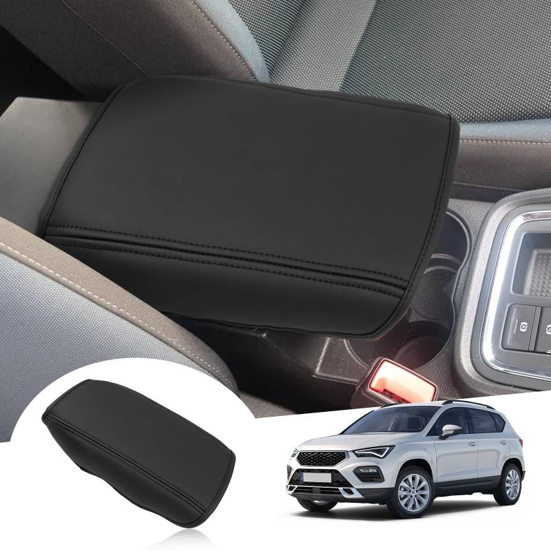 GAFAT Seat Ateca FR Facelift/Cuprα Ateca 2017-2023 2024 2025 Mittelarmlehne Abdeckung, Seat Ateca 2021 Mittelkonsole Armlehne Schutz Armlehnenbezüge, Leder Polster, Seat Ateca Zubehör (Schwarz1) von GAFAT