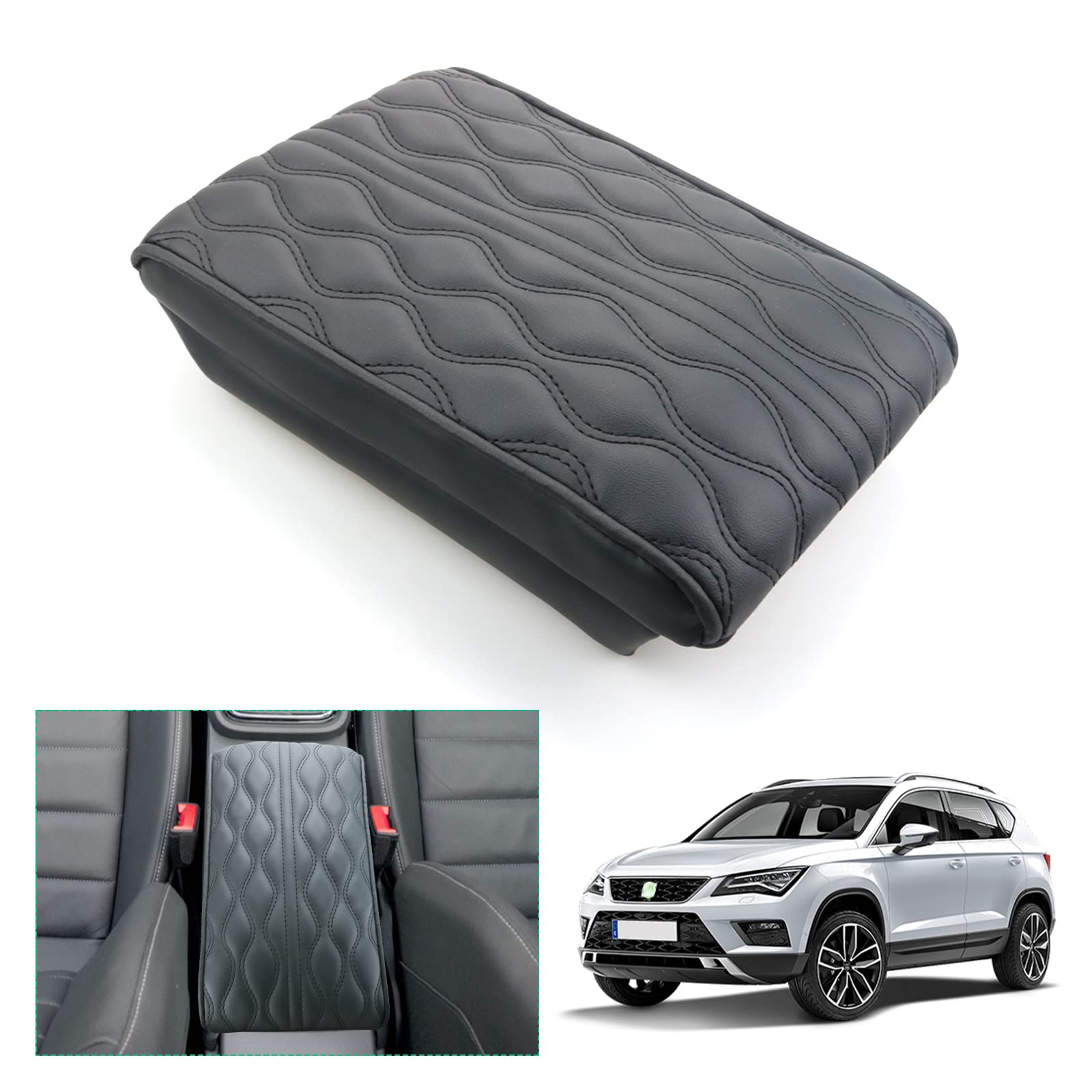 GAFAT Seat Ateca FR Facelift/Cuprα Ateca 2017-2023 2024 Mittelarmlehne Abdeckung, Seat Ateca 2023 Mittelkonsole Armlehne Schutz Armlehnenbezüge, Leder Polster, Seat Ateca Zubehör (4 CM Verdickt) von GAFAT