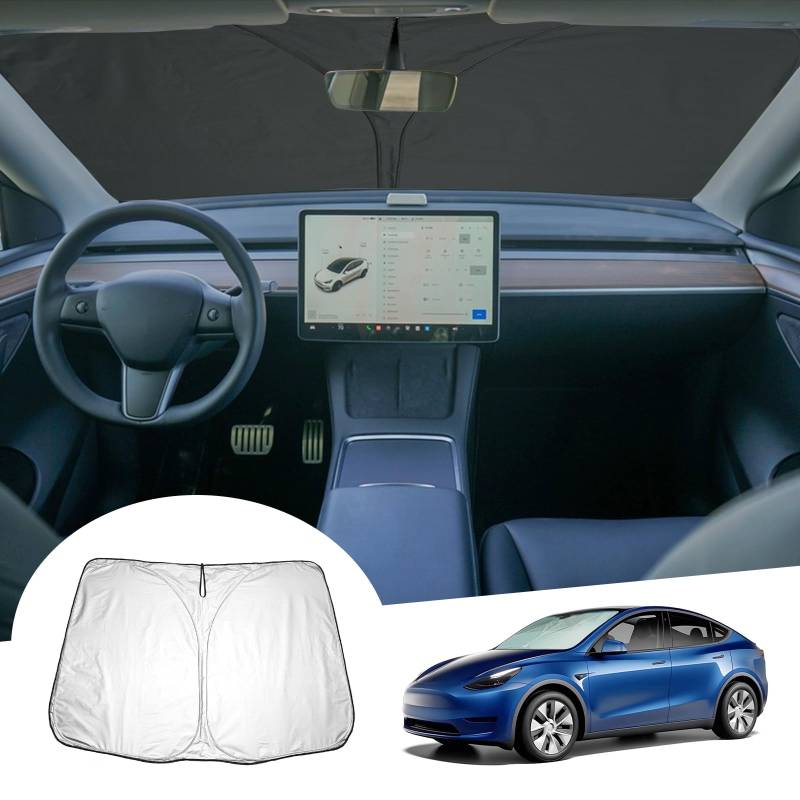 GAFAT Tesla Model Y Juniper/Tesla Model 3 2017-2025 2026 Sonnenschutz Frontscheibe Innen, Model 3 Highland Windschutzscheibe Sonnenschirm Sonnenblende, UV Schutz, Tesla Model Y Zubehör 2025 von GAFAT