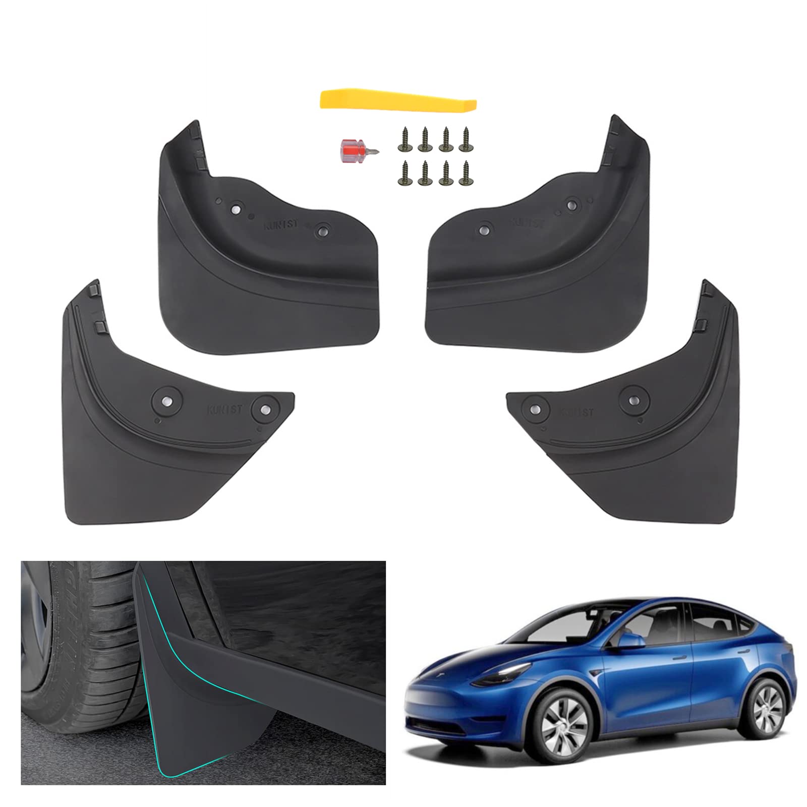 GAFAT Tesla Model Y 2021-2023 2024 Schmutzfänger, Model Y 2024 Kotflügel Vorne und Hinten, Spritzschutz Kein Bohren nötig, Starke Zähigkeit, Langlebig [OEM Original] (4 Stück) von GAFAT