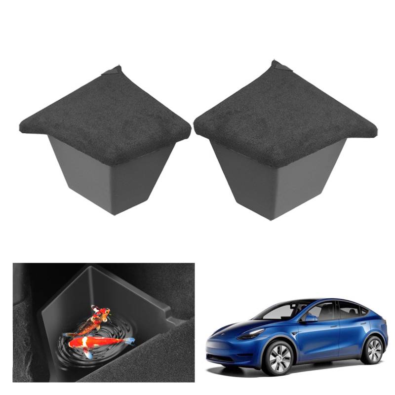 GAFAT Tesla Model Y 2021-2024 Kofferraum Organizer, TPE Wasserdicht Kofferraum Aufbewahrungsbox Ablage für Model Y Kofferraumseitige, mit Beflockung Deckel, Model Y Zubehör [2 Stück] (Nicht für 2025) von GAFAT