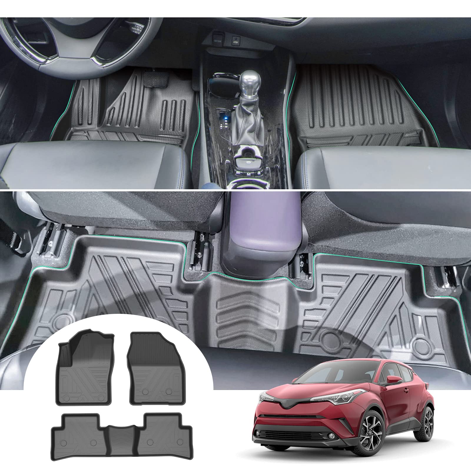 GAFAT Toyot-a C-HR 2016-2023 Fussmatten, CHR Fußmatten Gummimatten Original, 3D-Scannen TPE Hoher Rand, C-HR Matten, Kompatibel mit Toyota C-HR Zubehör von GAFAT