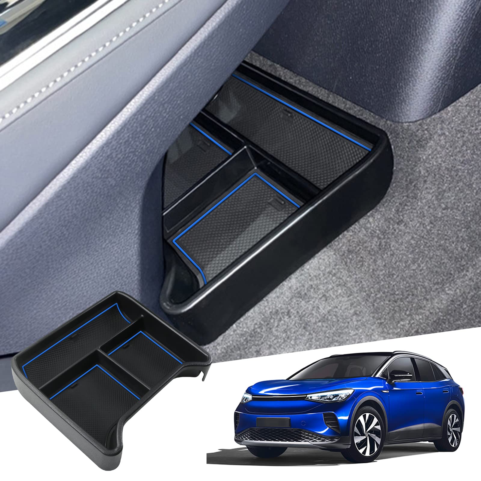GAFAT V W ID.4 2021-2024 2025 Mittelkonsole Aufbewahrungsbox, ID4 2023 Organizer Tray Handschuhfach Unten die Mittelkonsole, Kompatibel mit VW ID.4 Zubehör (Blau) von GAFAT