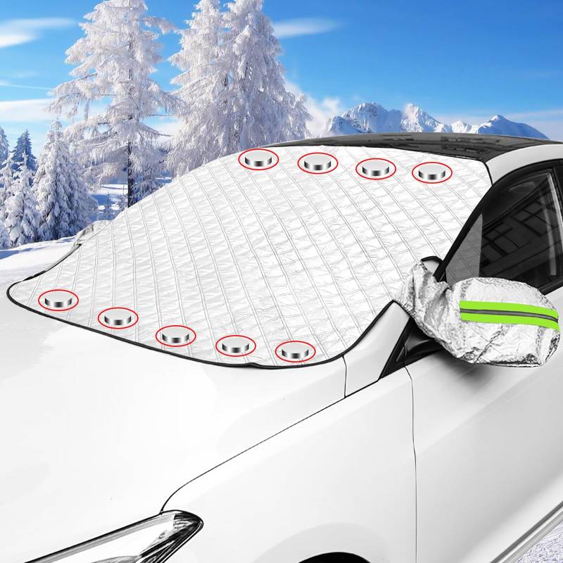 Auto Frontscheibenabdeckung Winter für Ford Kuga SUV 2020-2023, Sonnenschutz Frontscheibe Eisschutzfolien 9 Magnet mit 2 Spiegelabdeckungen Gegen Schnee Staub Frost Autozubehör,B/157 * 126 von GAFENO