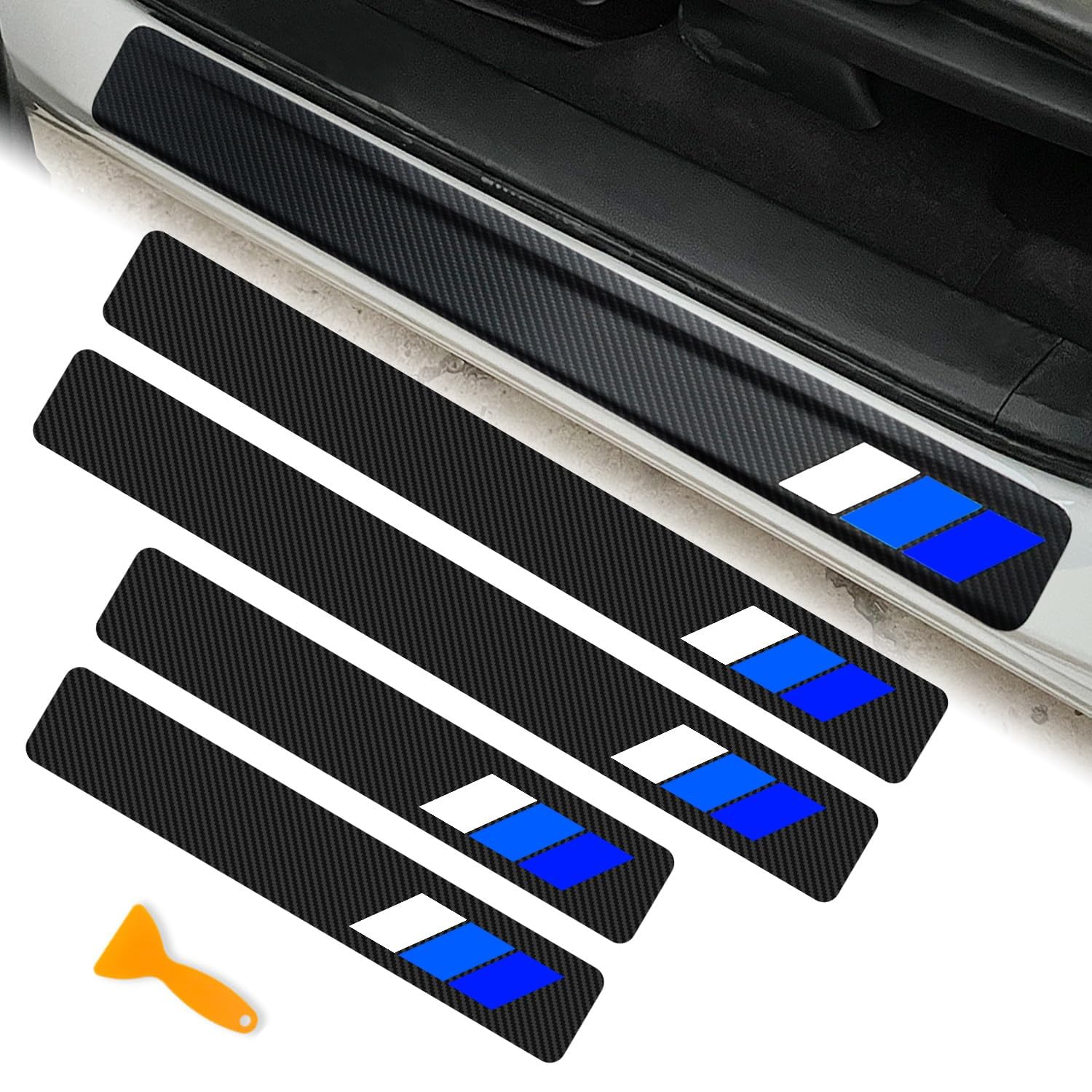 4 Stücke Auto Einstiegsleisten Türschweller für Skoda Octavia II 1Z Liftback (2004-2013),Heckstoßstange Carbon Schutzfolie,Einstiegsleisten Kratzschutz,Blue von GAJYFCL