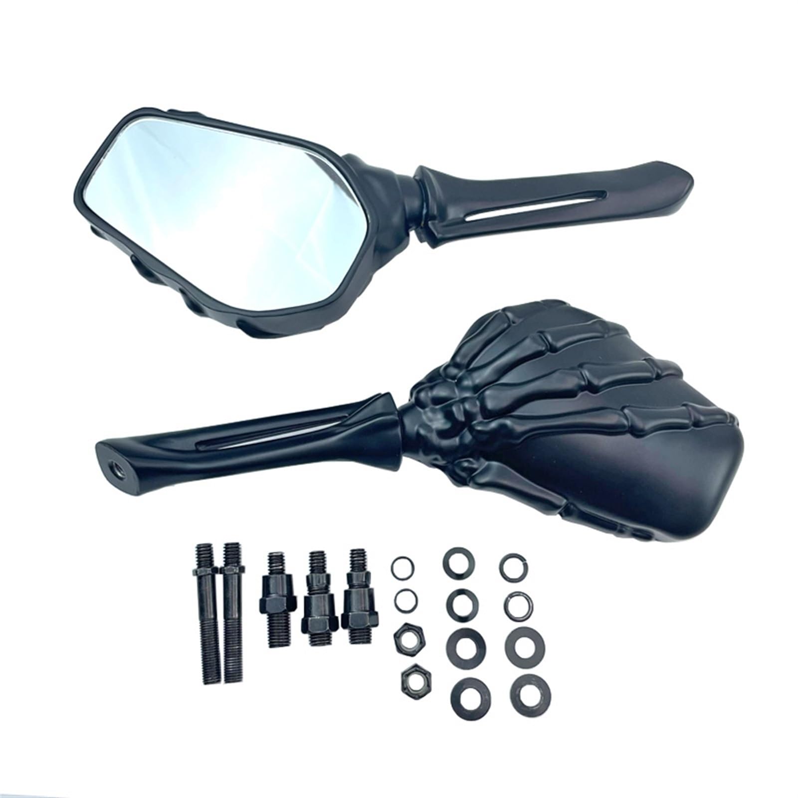 Lenkerendenspiegel Motorrad Schädel Skelett Motorrad Rückseiten Rückspiegel Für Kawasaki Für Suzuki Für Ya.ma.ha Chopper Spiegel(Black) von GALSOR