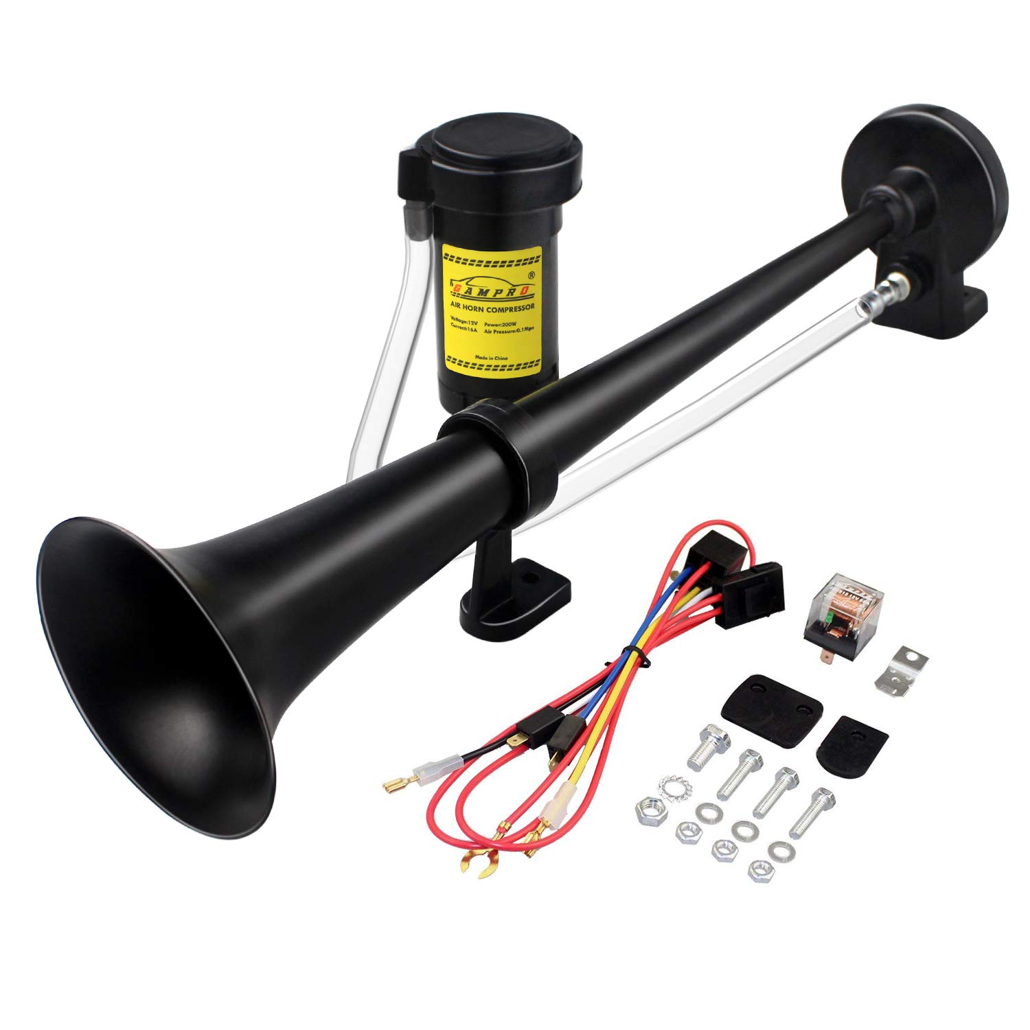 GAMPRO 12V 150db lkw hupe, Chrom Zink Dual Trompete Air Horn mit Kompressor für alle 12V Fahrzeuge LKW Lörries Züge Boote Cars Vans (Schwarz),0 von GAMPRO