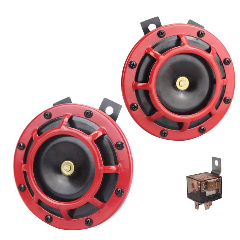 GAMPRO Auto Horn Kit 12V 135db Super Loud Hochton und Low Tone Metall Twin Horn Kit mit Halterung für Autos LKW SUVs Wohnmobile Vans Motorräder Off Road Boote (rot) von GAMPRO