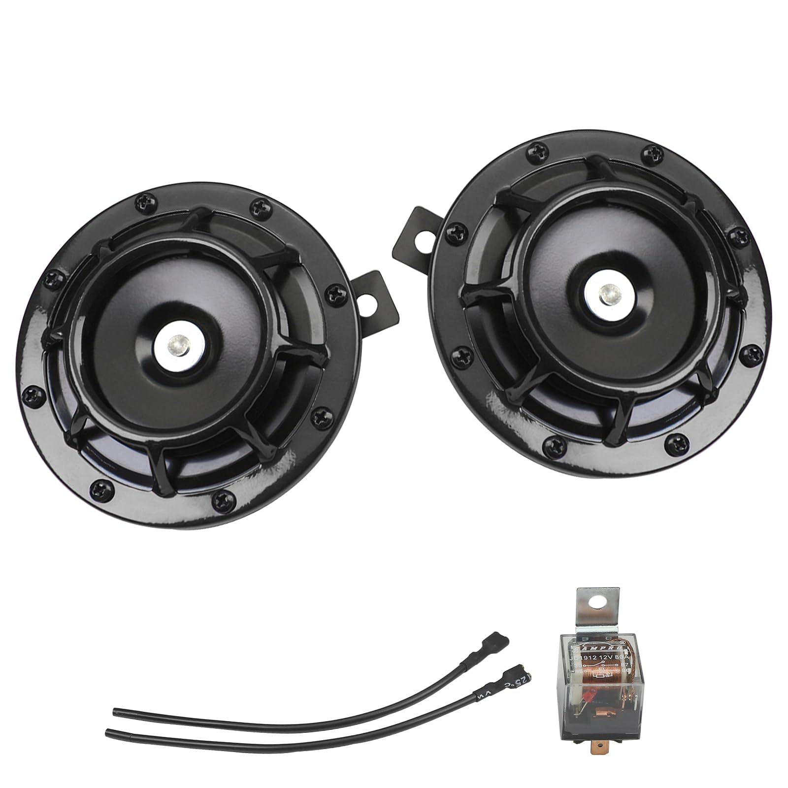 GAMPRO Autohupensatz 12V 135db Super Loud Hochton und Tiefton Metall Twin Horn Kit mit Halterung für Autos LKW SUVs Wohnmobile Vans Motorräder Offroad Boote (Schwarz) von GAMPRO