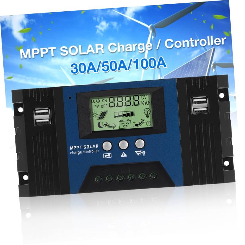 GANAZONO 12V Mppt Solarladungscontroller mit LCD Display Einstellbaren Ladeparametern und Schutzfunktionen für Säure Lithium und Lithium Phosphat Batterien von GANAZONO