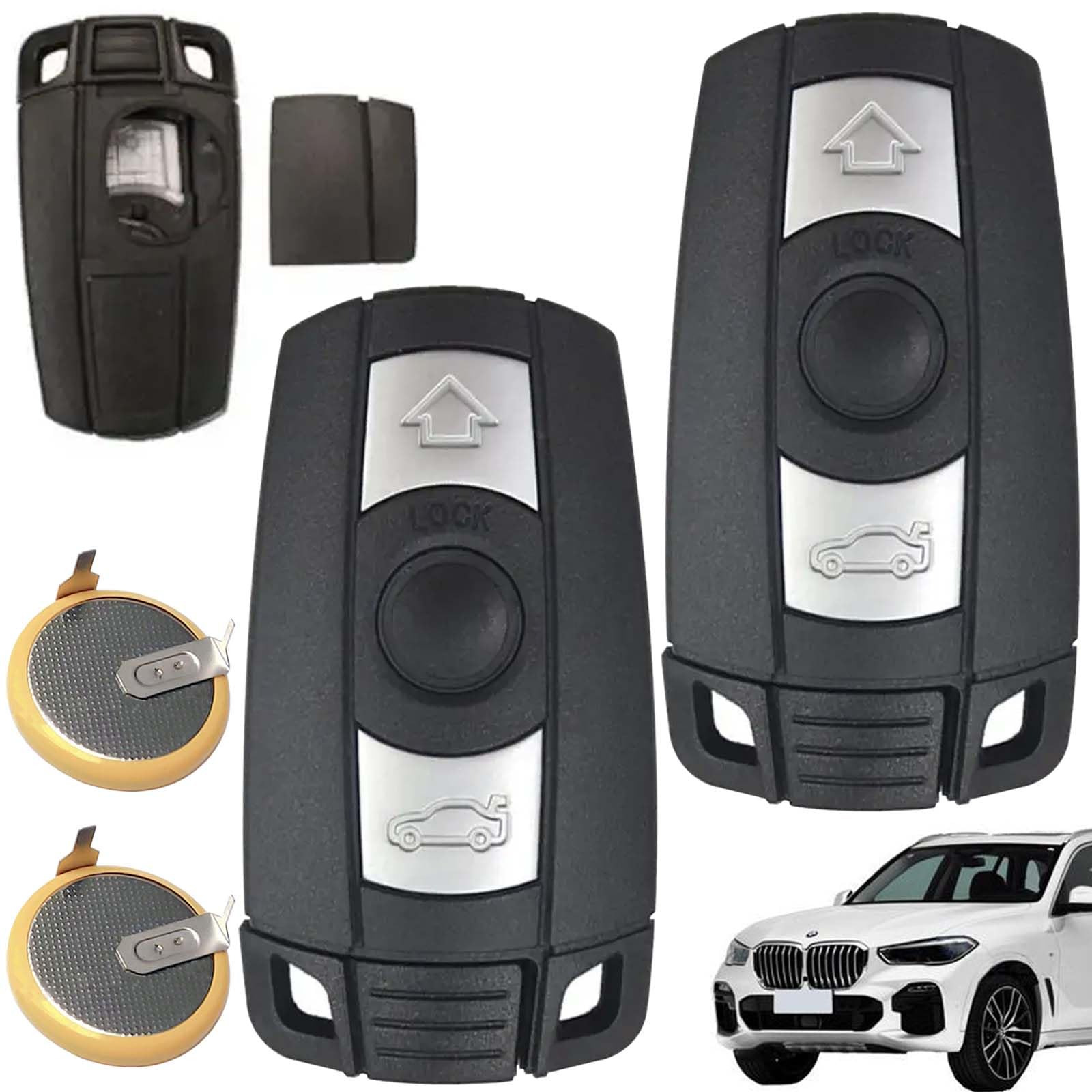 2 STK Autoschlüssel Gehäuse Fernbedienung, Schlüsselhülle Cover Autoschlüssel kompatibel, Autoschlüssel Gehäuse mit 2* LIR2025 Batterie für BMW 1er 3er 5er 6er X1 X5, Schlüssel Gehäuse Fernbedienung von GAOUTO
