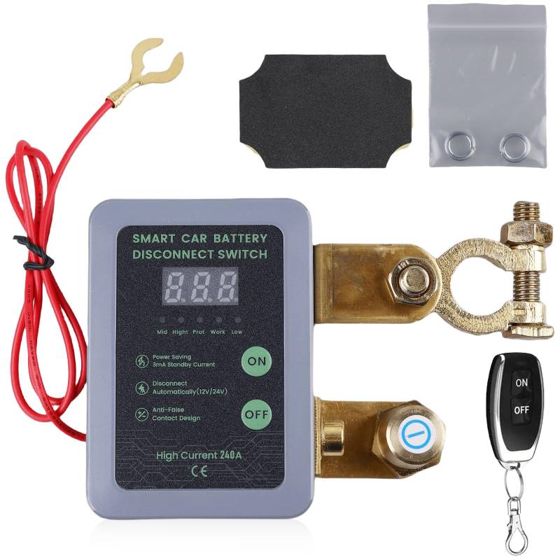 GAOUTO 12V 240A Drahtloser Ferngesteuerter Auto Trennschalter, Remote Batterietrennschalter mit Fernbedienung Kill Switch, Batterie Trennschalter mit Voltmeter für Auto Traktor Motorrad RV ATV Boot von GAOUTO