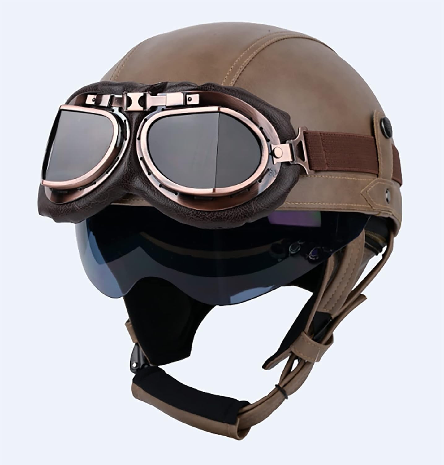 Vintage-Jethelm mit Schutzbrille für Erwachsene, Männer und Frauen, mit verstellbarem Schnellverschluss, Motorradhelm, ECE-geprüft Vintage-Jethelm mit Schutzbrille für Erwachsene, Männer und Frauen, mit verstellbarem Schnellverschluss, Motorradhelm, ECE-geprüft von GAOZCTT