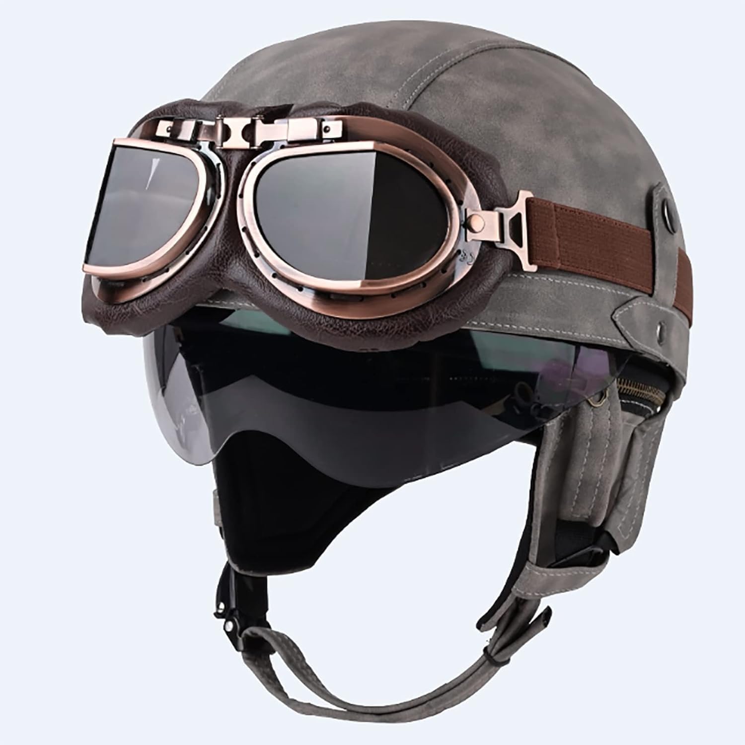 Vintage-Leder-Halbhelm, Jethelm mit Schutzbrille, Motorrad, Roller, Fahrräder, Halbhelm, ECE-Zulassung für Erwachsene, Männer und Frauen Vintage-Leder-Halbhelm, Jethelm mit Schutzbrille, Motorrad, Roller, Fahrräder, Halbhelm, ECE-Zulassung für Erwachsene, Männer und Frauen von GAOZCTT