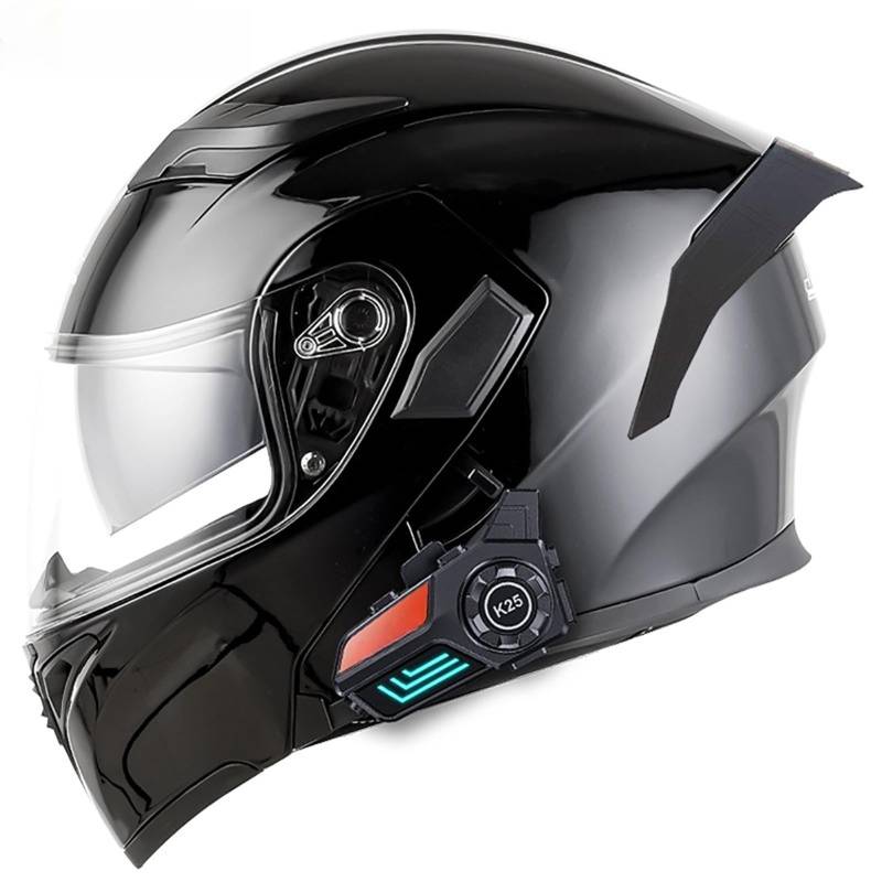 Bluetooth-Motorrad-Klapphelm Integralhelm Wasserdichter Und Belüfteter Motorradhelm Für Den Straßengebrauch Hochklappbarer Motorradhelm Mit Heckflosse B,XXL(63-64CM) von GAOZITAIGZ