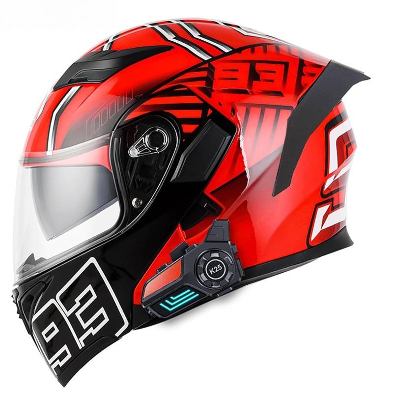 Bluetooth-Motorrad-Klapphelm Integralhelm Wasserdichter Und Belüfteter Motorradhelm Für Den Straßengebrauch Hochklappbarer Motorradhelm Mit Heckflosse S,M(57-58CM) von GAOZITAIGZ