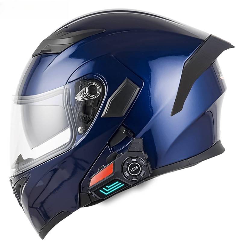 Bluetooth-Motorrad-Klapphelm Integralhelm Wasserdichter Und Belüfteter Motorradhelm Für Den Straßengebrauch Hochklappbarer Motorradhelm Mit Heckflosse V,L(59-60CM) von GAOZITAIGZ