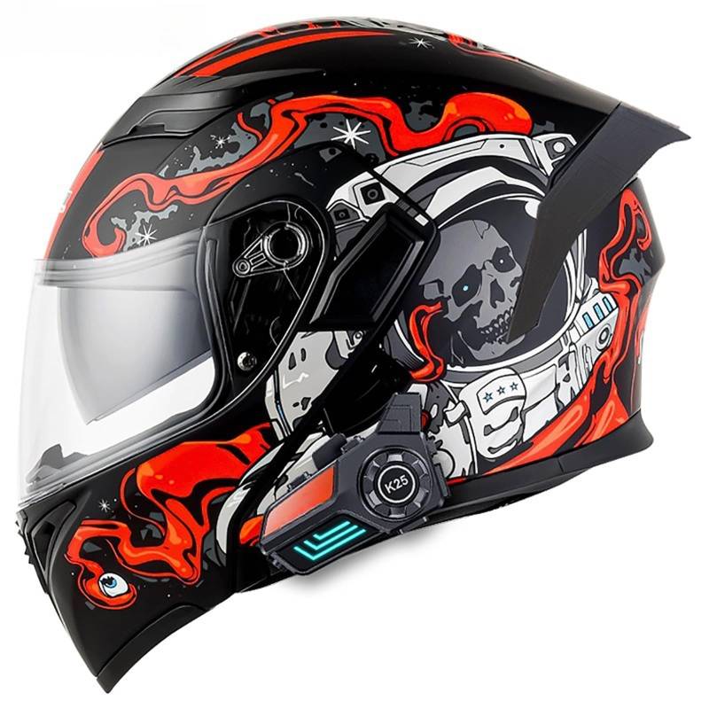 Bluetooth-Motorrad-Klapphelm Integralhelm Wasserdichter Und Belüfteter Motorradhelm Für Den Straßengebrauch Hochklappbarer Motorradhelm Mit Heckflosse W,XL(61-62CM) von GAOZITAIGZ