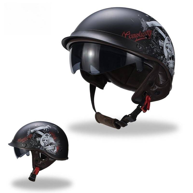 Halbhelm Für Motorrad Moped Roller Vintage-Stil Für Erwachsene Männer Und Frauen Crashhelm Leichtes Design Cartoon-Muster D,XXL(63-64CM) von GAOZITAIGZ