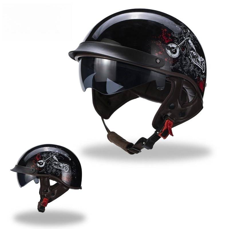 Halbhelm Für Motorrad Moped Roller Vintage-Stil Für Erwachsene Männer Und Frauen Crashhelm Leichtes Design Cartoon-Muster E,XXL(63-64CM) von GAOZITAIGZ