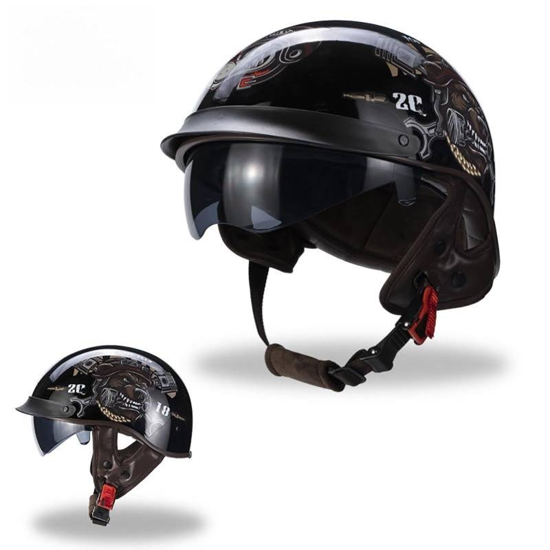 Halbhelm Für Motorrad Moped Roller Vintage-Stil Für Erwachsene Männer Und Frauen Crashhelm Leichtes Design Cartoon-Muster F,XXL(63-64CM) von GAOZITAIGZ