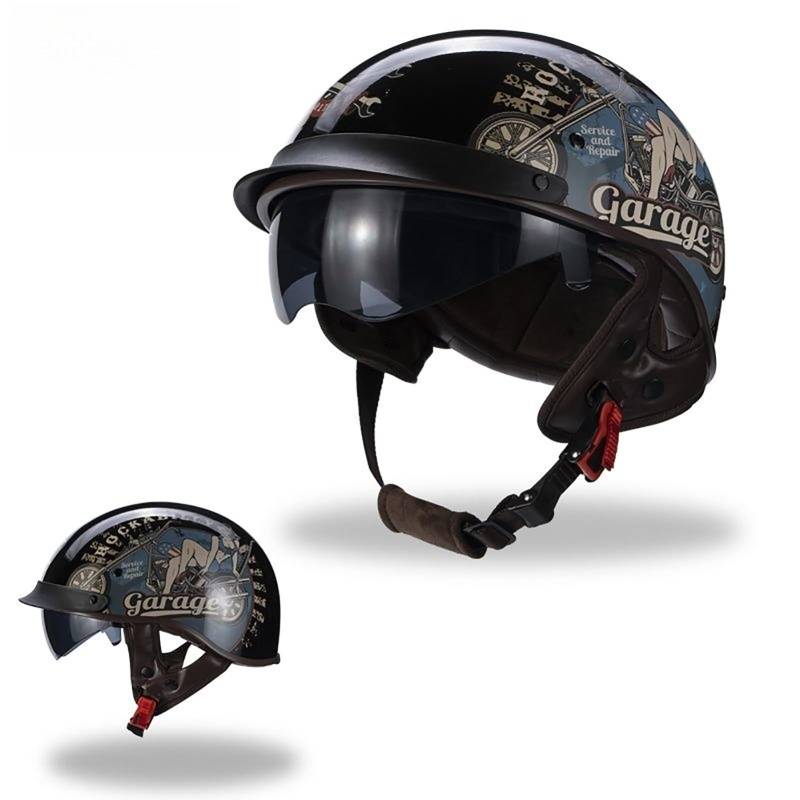 Halbhelm Für Motorrad Moped Roller Vintage-Stil Für Erwachsene Männer Und Frauen Crashhelm Leichtes Design Cartoon-Muster J,L(58-60CM) von GAOZITAIGZ