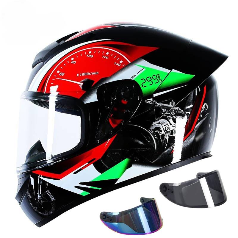 Integralhelm ECE Zertifiziert, Integralhelm Für Damen Und Herren Mit Aerodynamischem Spoiler Und Kratzfestem Visier, Hochfeste Schale Atmungsaktiv Und Bequem B,XL(61-62CM) von GAOZITAIGZ