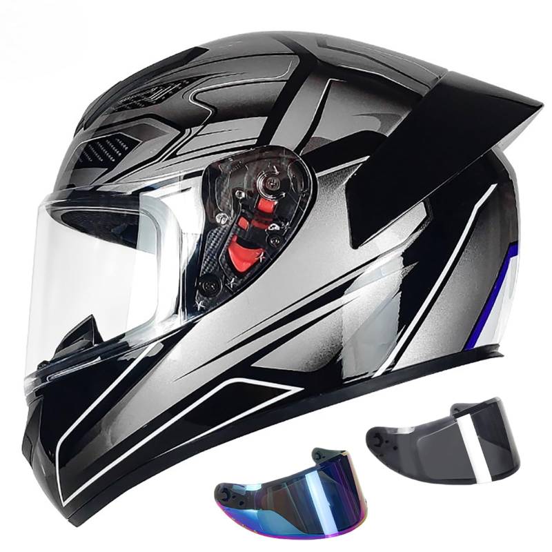 Integralhelm ECE Zertifiziert, Integralhelm Für Damen Und Herren Mit Aerodynamischem Spoiler Und Kratzfestem Visier, Hochfeste Schale Atmungsaktiv Und Bequem C,XXL(63CM) von GAOZITAIGZ