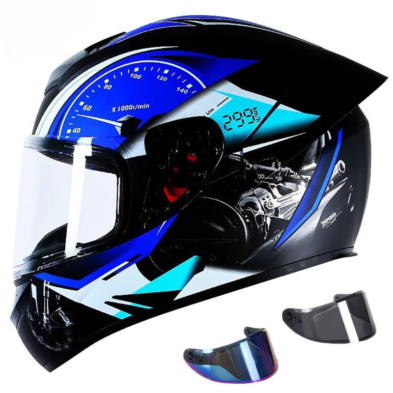 Integralhelm ECE Zertifiziert, Integralhelm Für Damen Und Herren Mit Aerodynamischem Spoiler Und Kratzfestem Visier, Hochfeste Schale Atmungsaktiv Und Bequem D,XXL(63CM) von GAOZITAIGZ