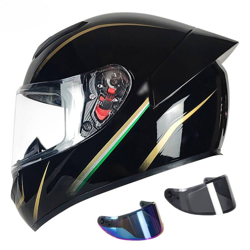 Integralhelm ECE Zertifiziert, Integralhelm Für Damen Und Herren Mit Aerodynamischem Spoiler Und Kratzfestem Visier, Hochfeste Schale Atmungsaktiv Und Bequem E,L(59-60CM) von GAOZITAIGZ