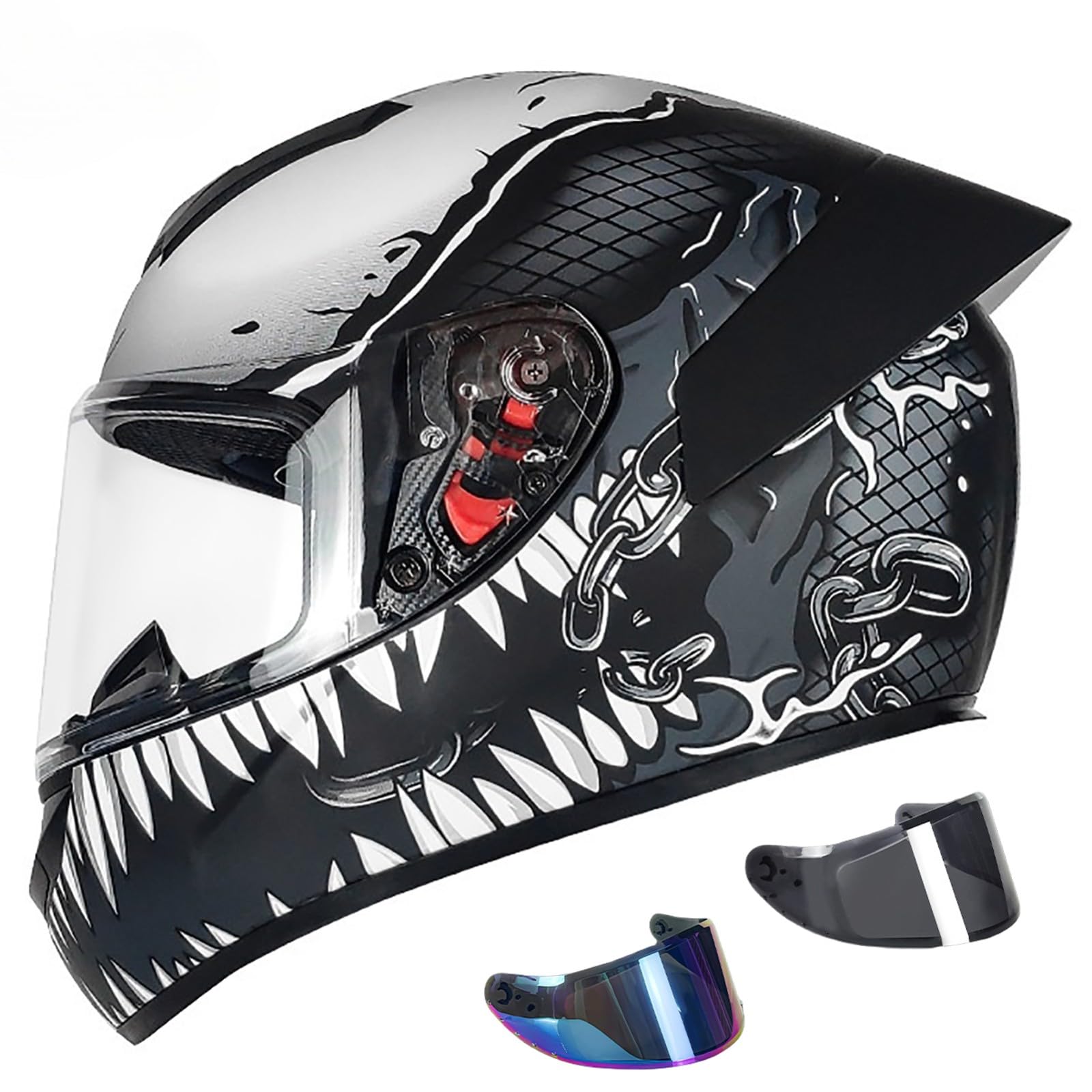 Integralhelm ECE Zertifiziert, Integralhelm Für Damen Und Herren Mit Aerodynamischem Spoiler Und Kratzfestem Visier, Hochfeste Schale Atmungsaktiv Und Bequem F,L(59-60CM) von GAOZITAIGZ