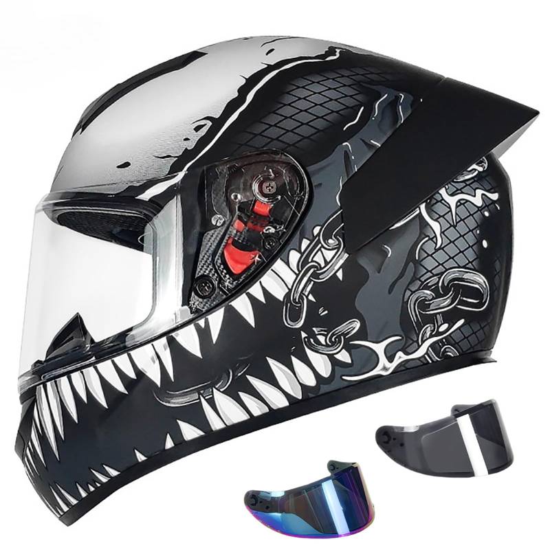 Integralhelm ECE Zertifiziert, Integralhelm Für Damen Und Herren Mit Aerodynamischem Spoiler Und Kratzfestem Visier, Hochfeste Schale Atmungsaktiv Und Bequem F,L(59-60CM) von GAOZITAIGZ
