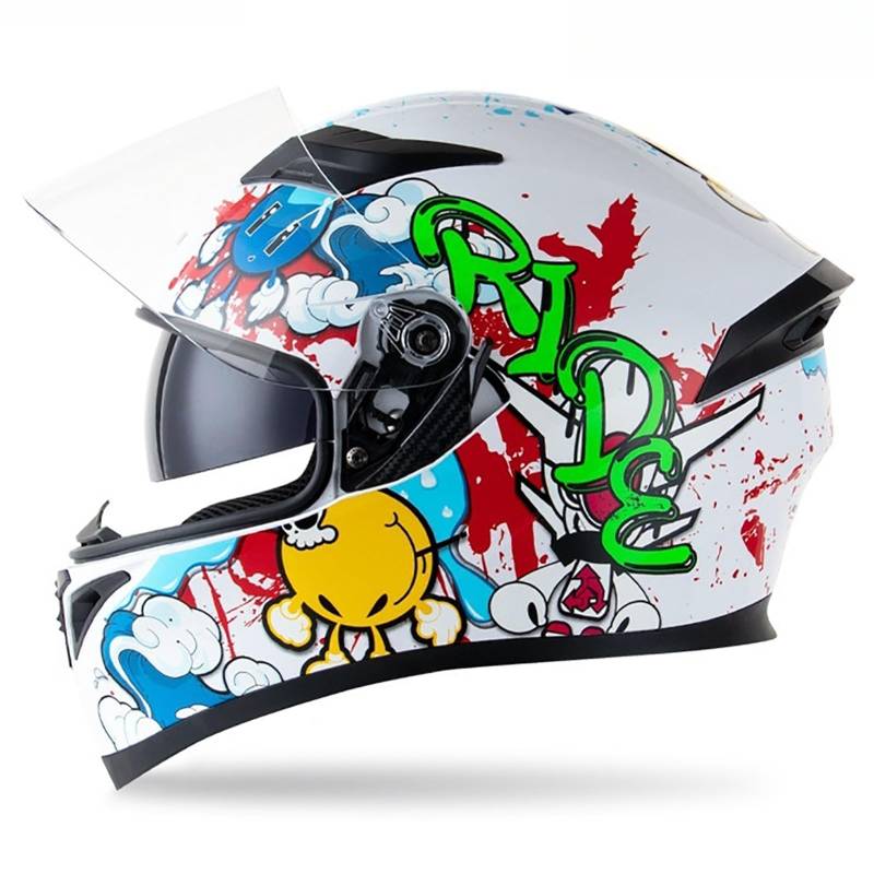 Integralhelm Für Motorradfahrer ECE 2205-Zugelassen Tourenhelm Mit Doppelvisier Leichtes Belüftungsdesign Highway Safety Gear Unisex F,L(59-60CM) von GAOZITAIGZ