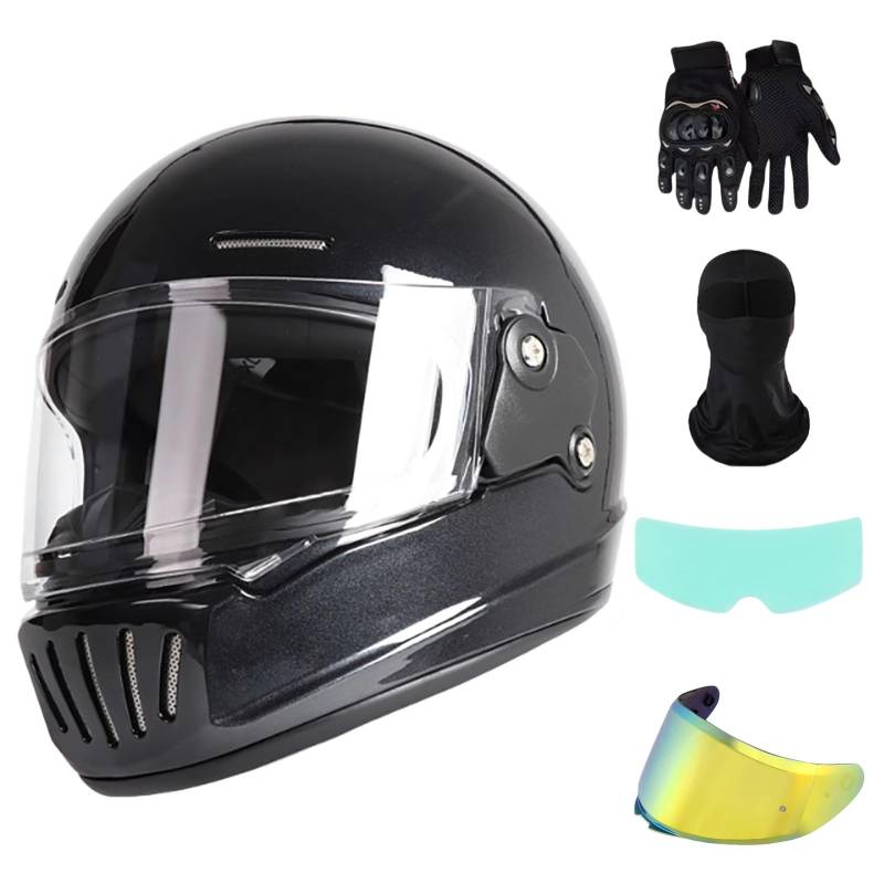 Integralhelm Mit Kratzfestem Visier Motorrad Helm ECE 2205 Zertifiziert Retro Motorradhelm Für Damen & Herren Integralhelm A,L(57-58CM) von GAOZITAIGZ