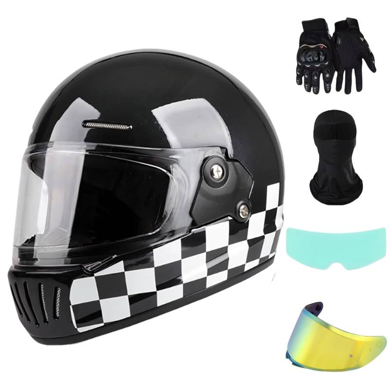 Integralhelm Mit Kratzfestem Visier Motorrad Helm ECE 2205 Zertifiziert Retro Motorradhelm Für Damen & Herren Integralhelm B,L(57-58CM) von GAOZITAIGZ