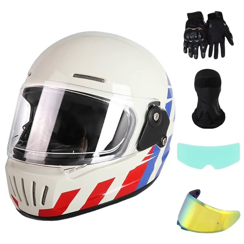 Integralhelm Mit Kratzfestem Visier Motorrad Helm ECE 2205 Zertifiziert Retro Motorradhelm Für Damen & Herren Integralhelm D,XXL(61-62CM) von GAOZITAIGZ